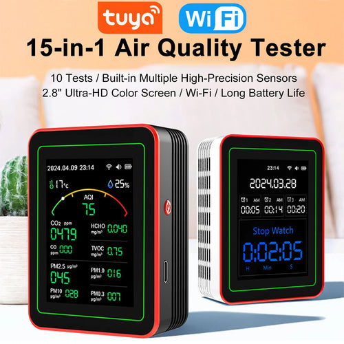 Tuya Wifi 15 in 1 Air Quality Detector Co/Co2/Hcho/Tvoc/Aqi/Pm0.3/Pm1.0/Pm2.5/Pm10/Temperature/Humidity/Aqi Air Quality Monitor